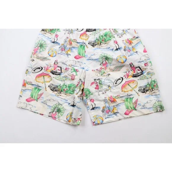 Vintage 90s Streetwear Womens 14 Pleated Beach Summer Bermuda Shorts Cotton USA